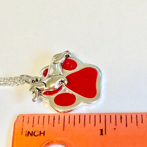 Dachshund Dog Paw Print Necklace Doxie 24" Chain Silver Plated Red Enamel - Picture 10 of 10